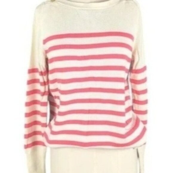 Who What Wear Boat Neck Pullover Long Sleeve Sweater Cream & Coral Pink Striped - Picture 1 of 7
